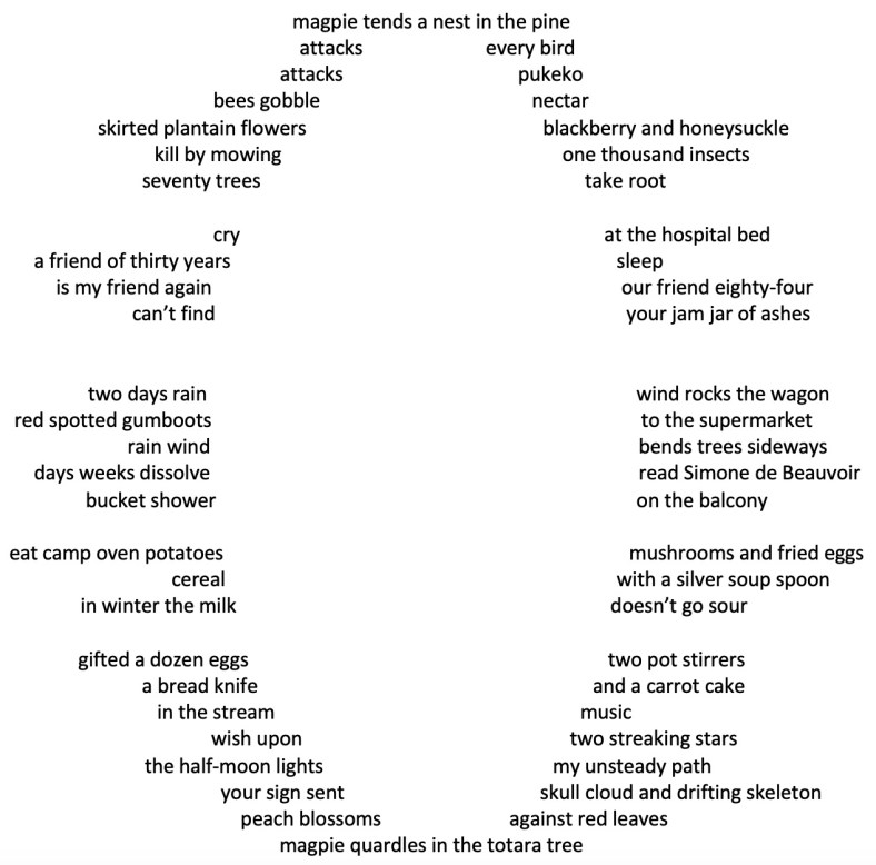 Poetry displayed in an open shape.